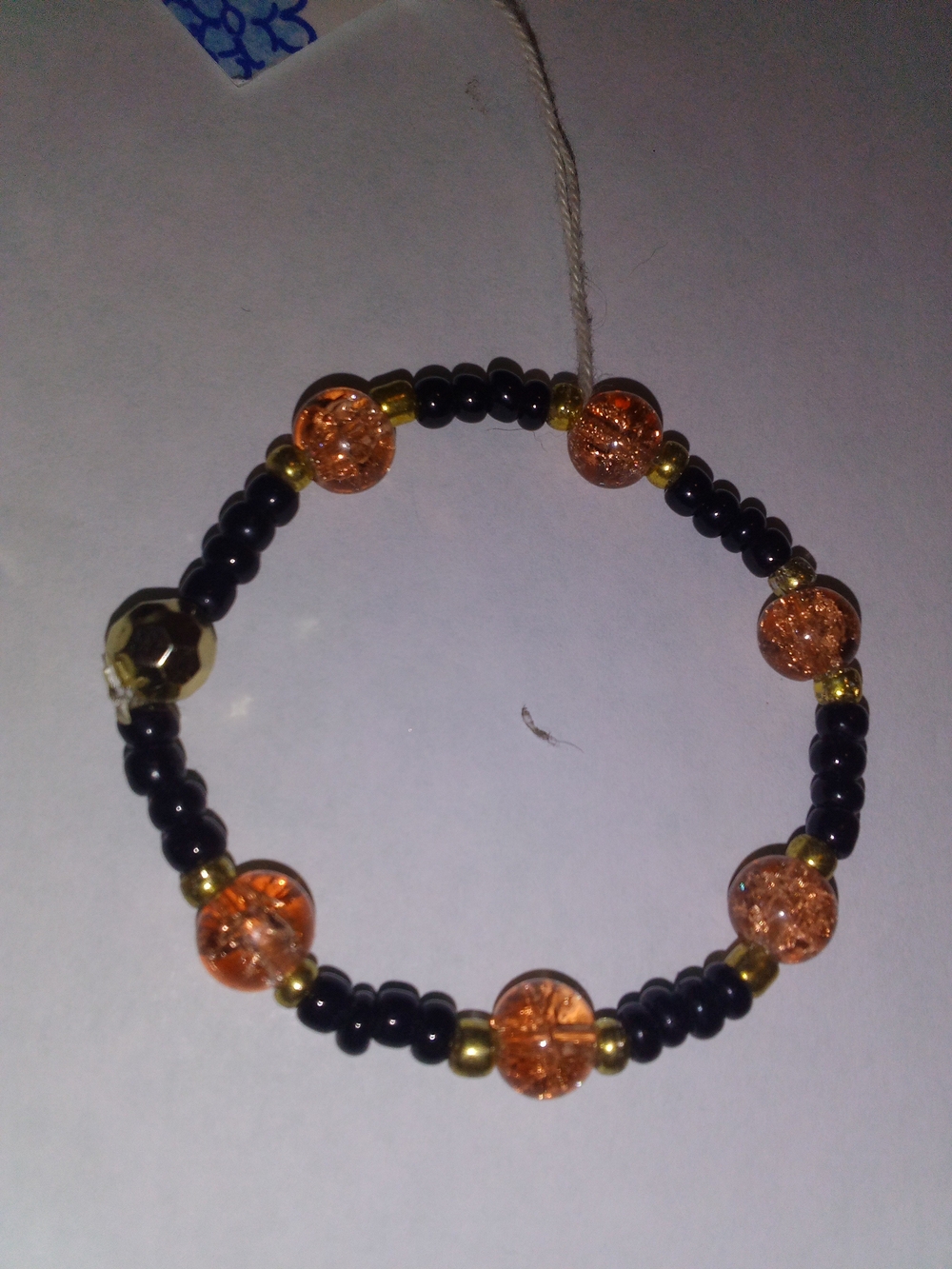 Handmade Black and Orange Beaded Stretch Bracelet